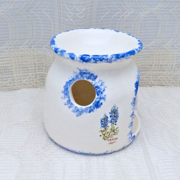 Handmade Ceramic Wax Melter with Bluebonnets, Floral Potpourri Burner - Picture 3 of 7